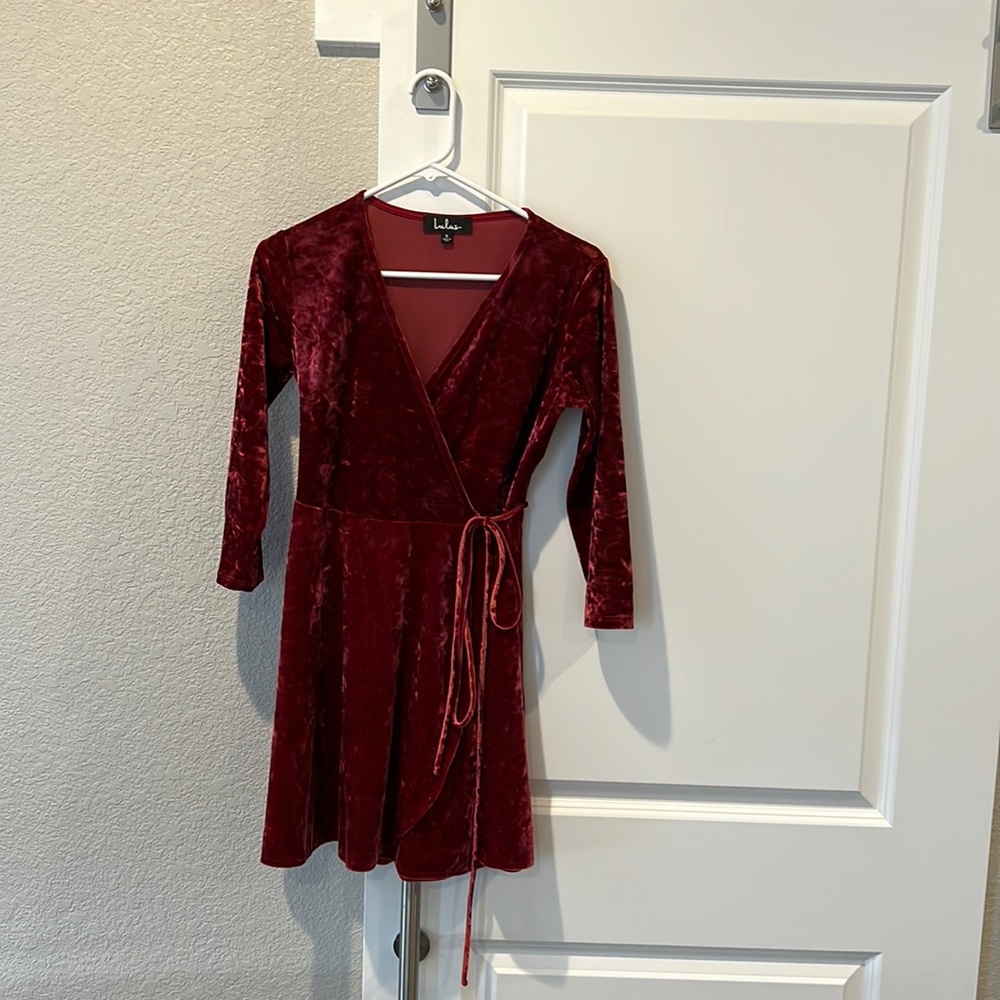 Lulus red wrap velvet mini dress